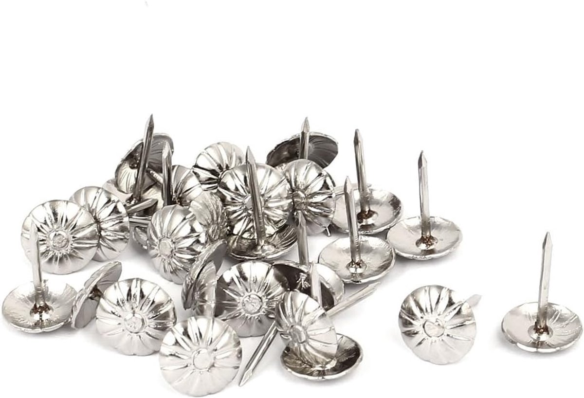 Sourcingmap Meubels 7/16 Inch Dia Metalen Koepelvormige Hoofd Bekleding Tack Nail Zilver Tone 30pcs