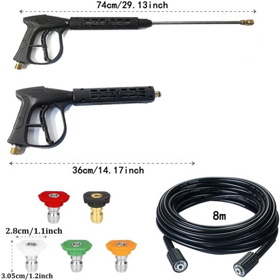 Hogedruk-waterpistool, hydro-reinigingspistool, 4000 psi, met reservestaafverlenging, 5 mondstukken, slang + 8 m, voor ramen, auto, thuis — afbeelding 5