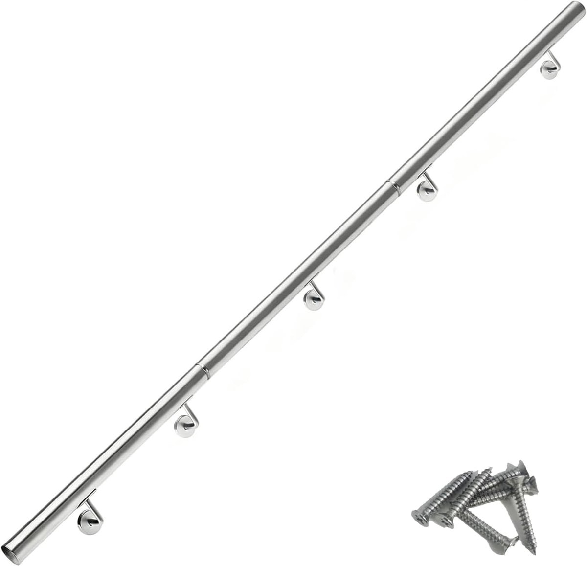 Leuning 3M/10FT Trapleuning Magtctyae Leuning voor Trappen Leuning Rail Ondersteuning Kit Indoor Outdoor Wandmontage Trapleuning met Beugels Trapleuning Chroom Zilver