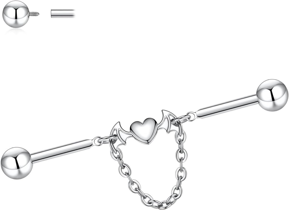 Hengkaixuan 14G Industriële Barbell 38mm Industriële Bar Sieraden Extern Schroefdraad Industriële Oorbel Lange Steiger Bar G23 Titanium Kraakbeen Helix Oorbel voor vrouwen mannen