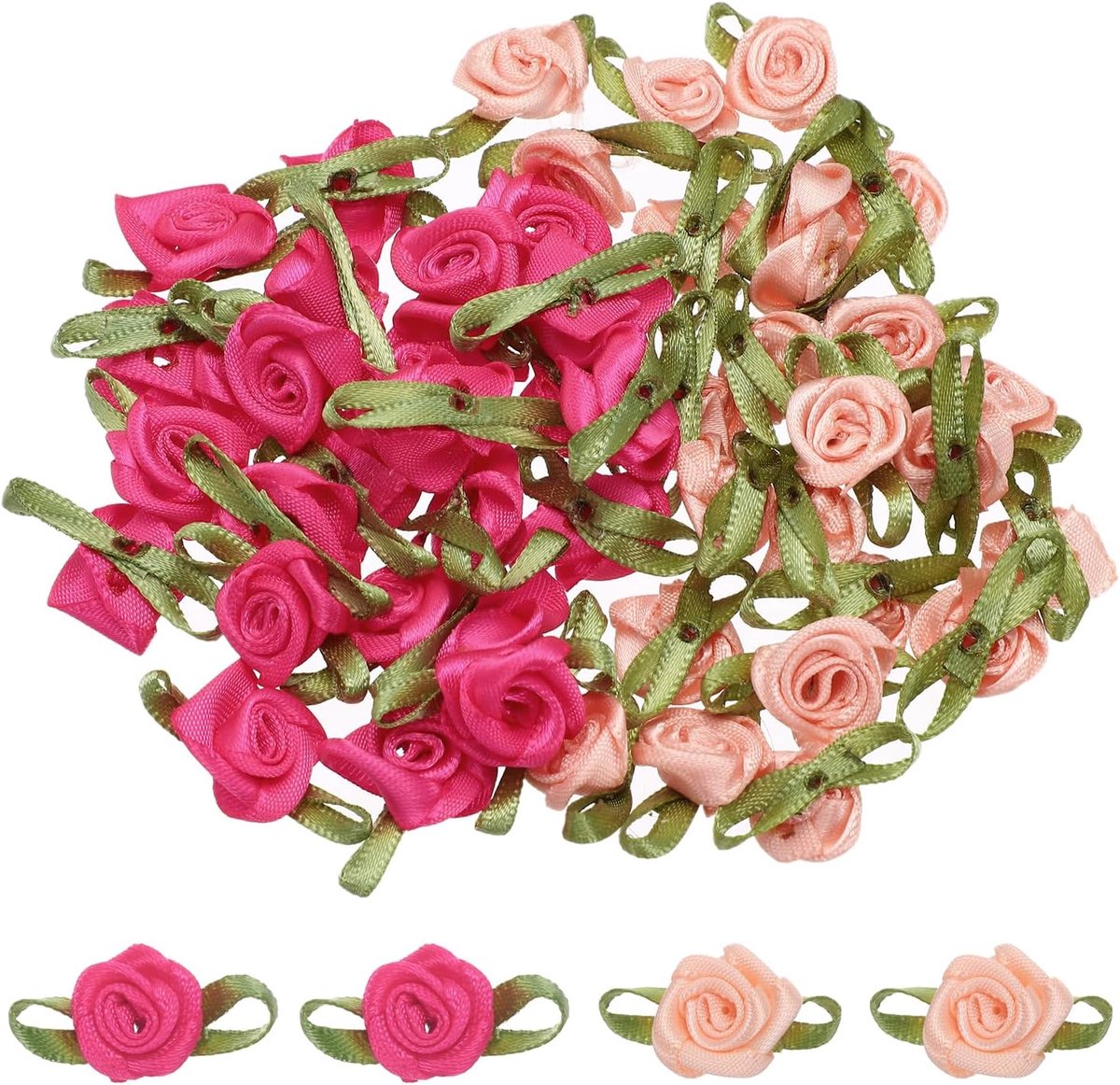 50 stuks mini-rozen strik 22 mm kleine strikken satijnen lint roze bloemen voor ornament knutselen naaien envelop bruiloft verjaardag feest, champagne/rozerood