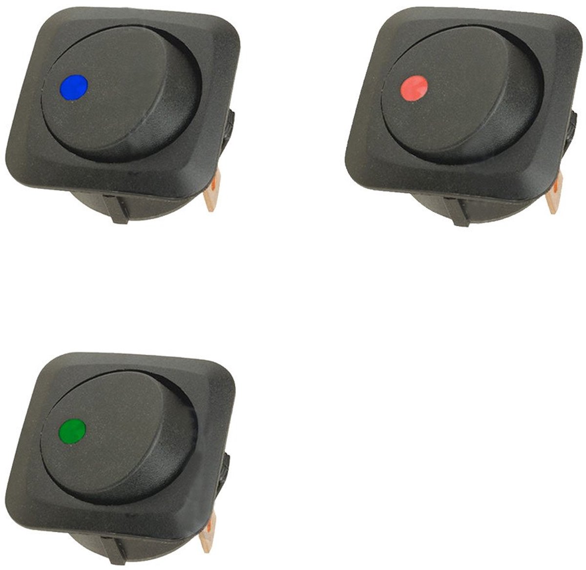 3 Stuks 25mm 12V 25A 3Pin Tuimelschakelaar Blauw Rood Groen Licht Schakelaar AAN/UIT Wipschakelaar Autoschakelaar Drukschakelaar Drukknop Auto Vrachtwagen Boot Dashboard