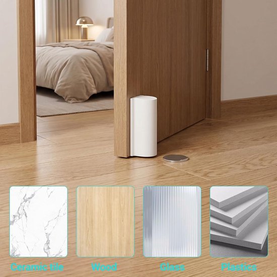 Zelfklevend, magnetische deurstopper in onzichtbare uitvoering, deurmagneet, witte deurhouder voor alle binnendeuren in de woonkamer, slaapkamer, badkamer en kantoor — afbeelding 5
