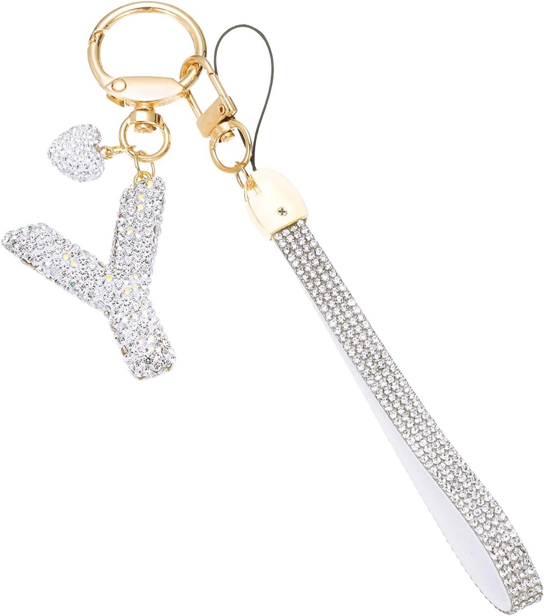 Bling Brief Sleutelhanger, Sparkly Initial Sleutelhangers Diamant Letters Sleutel Polsband Voor Meisjes Vrouwen Tas Decoratie Auto Rugzak Accessoires