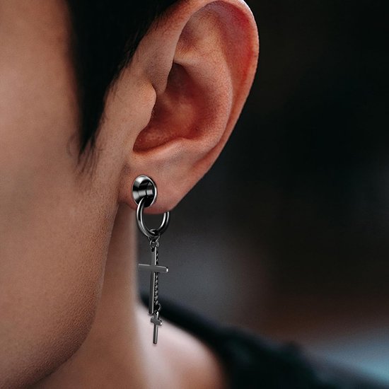 Tunnel met hanger 18 mm tunnel roestvrij staal 18 mm piercing sieraad vrouw kruis zwart 11/16", 14mm (9/16"), Metaal, Geen Edelsteen — afbeelding 5