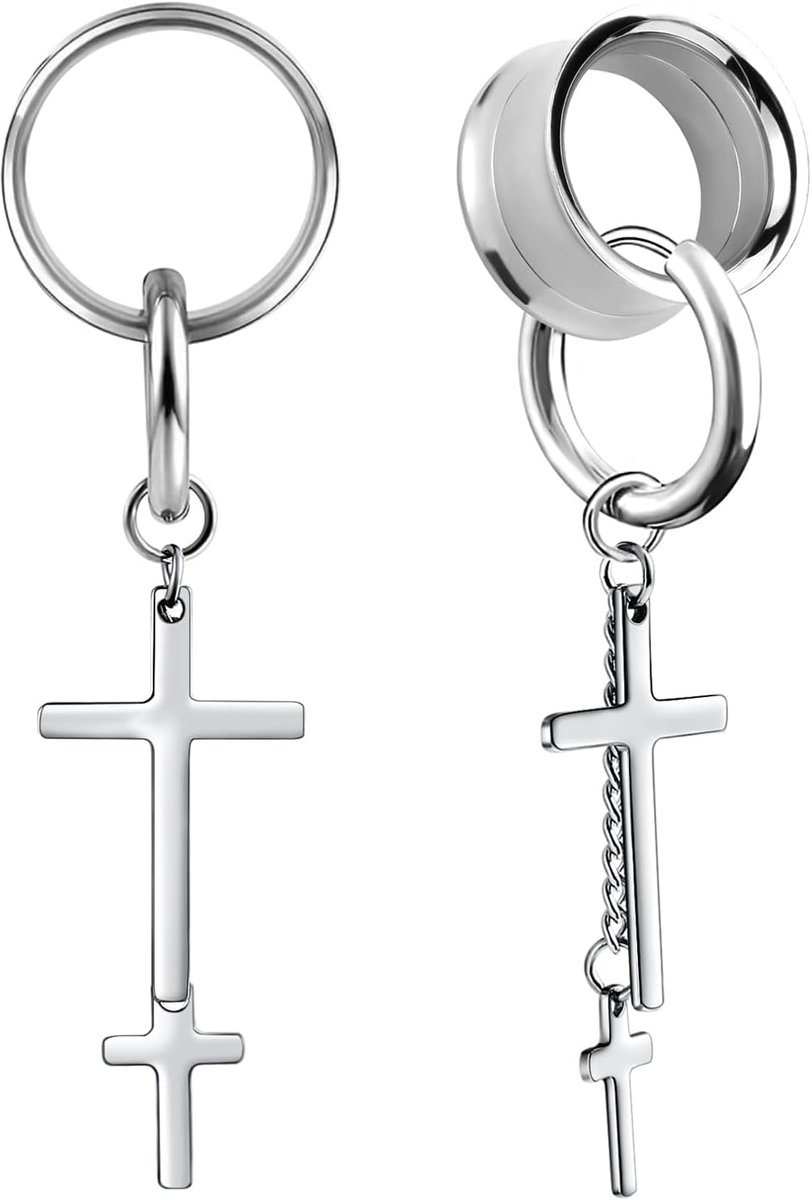 20 mm tunnel roestvrij staal kruis hanger voor tunnel piercing sieraden chirurgisch staal zilver 3/4", 16mm (5/8"), Metaal, Geen edelsteen
