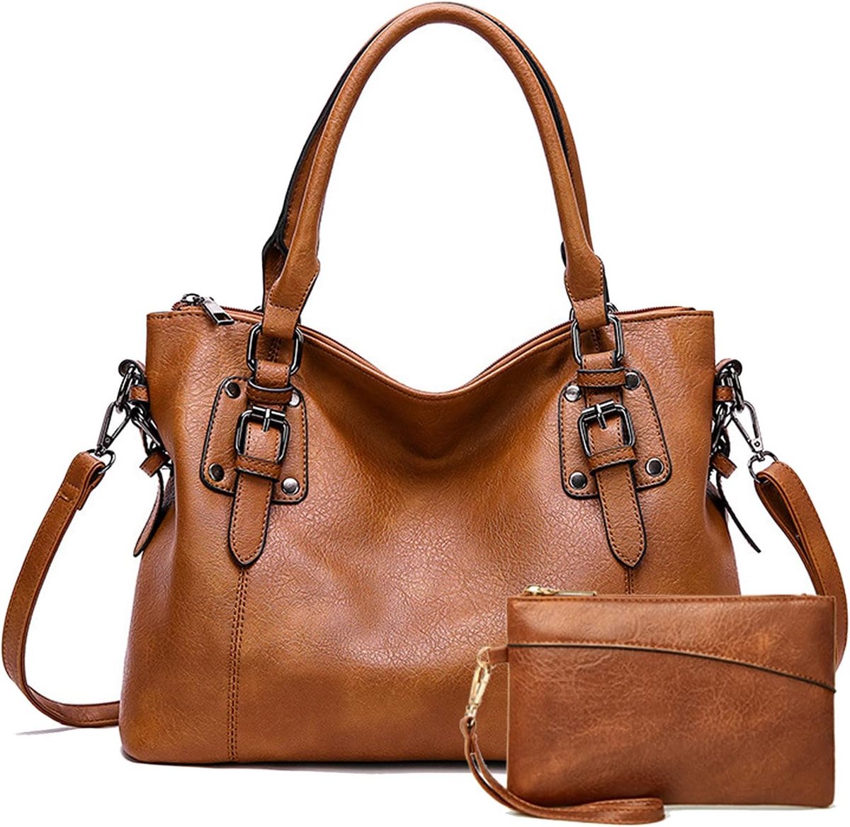 Handtassen Set Handtas met korte hengsel van PU-leer Hobo Schoudertassen Hobotas Schoudertas Crossbodytas Vintage Handtassen Tassen Tas Crossbody Handtas voor Dames Moeder Bruin