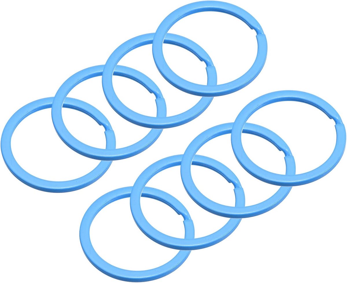 Sourcing map 8 stuks Gedeelde sleutelhanger ring 30mm/1,2"Rond plat sleutelhouder blauw