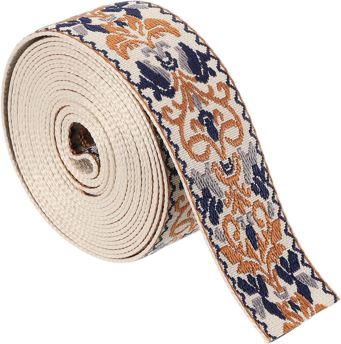 5 yards katoenen riem, 50 mm jacquard riem, polyester riemen, bloemenpatroon, riem voor portemonnee, tas, handwerk, kleding, bruin-blauw