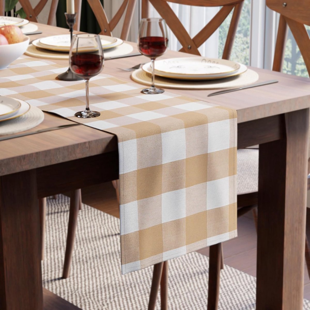 XO Katoenen tafelloper 8 zits | afmetingen 32 x 230 cm | Buffalo beige getest - machinewasbaar en duurzaam