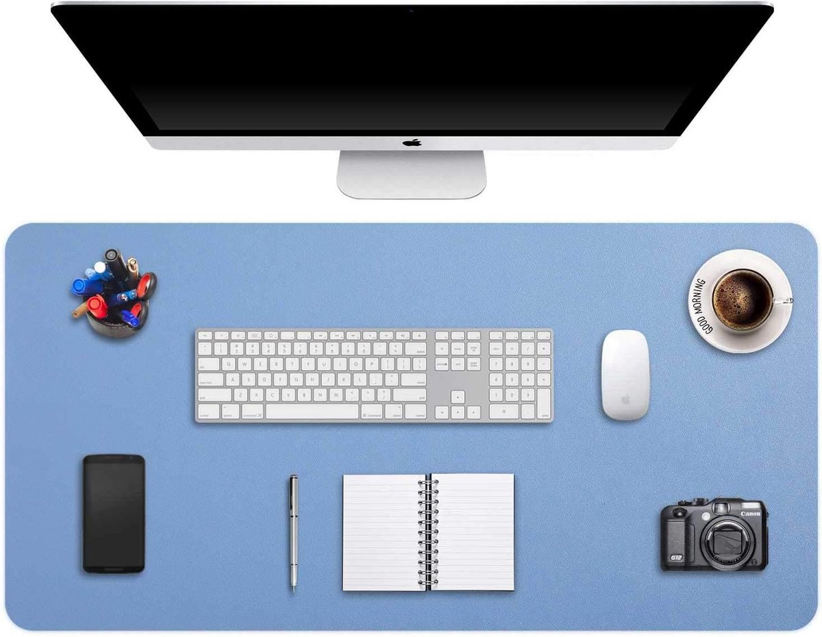 Grote Mousepad XXL, Bureaulegger Bureaumat, Bureau Vloeipapier Schrijfblok, Laptop Bureaumat voor kantoor/thuis, PU-leer waterdicht + suède antislip 90 x 43 cm (Staal Blauw)