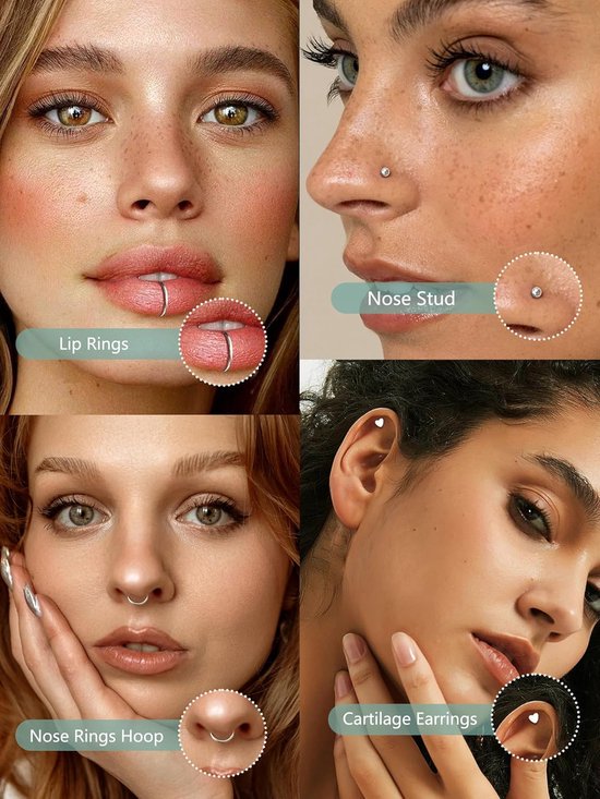 32 Stks Neus Ring voor Vrouwen Mannen Zilver Goud Neus Ringen Hypoallergeen Chirurgisch Staal Retainer Clear L Vorm/Recht/Kurkentrekker Neus Stud Hoepels Neusgat Piercing Helix Tragus Oor — afbeelding 2
