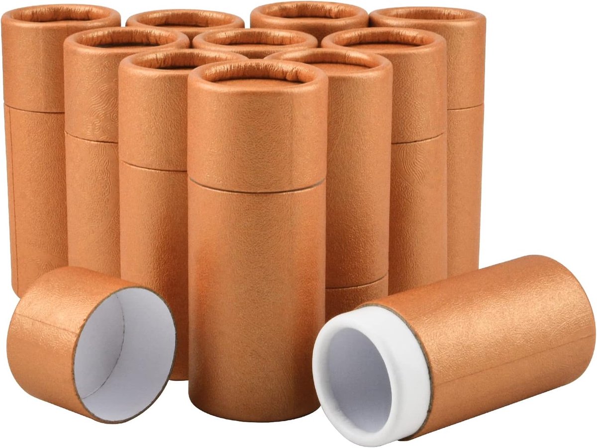 Kleine Kraftpapier-Kartonbuizen, 12 stukken Gouden Ronde Kraftpapier-Document Containers Document Ambachtelijke Buizen met Deksels voor kleine Ornamenten Gift Verpakking, Non-Push (10ml)