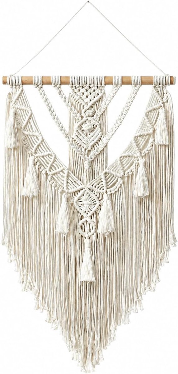 Macramé wandtapijt, boho, macramé, wandbehang, beige, macramé, wandophanging voor Boheemse slaapkamer, woonkamer, appartement