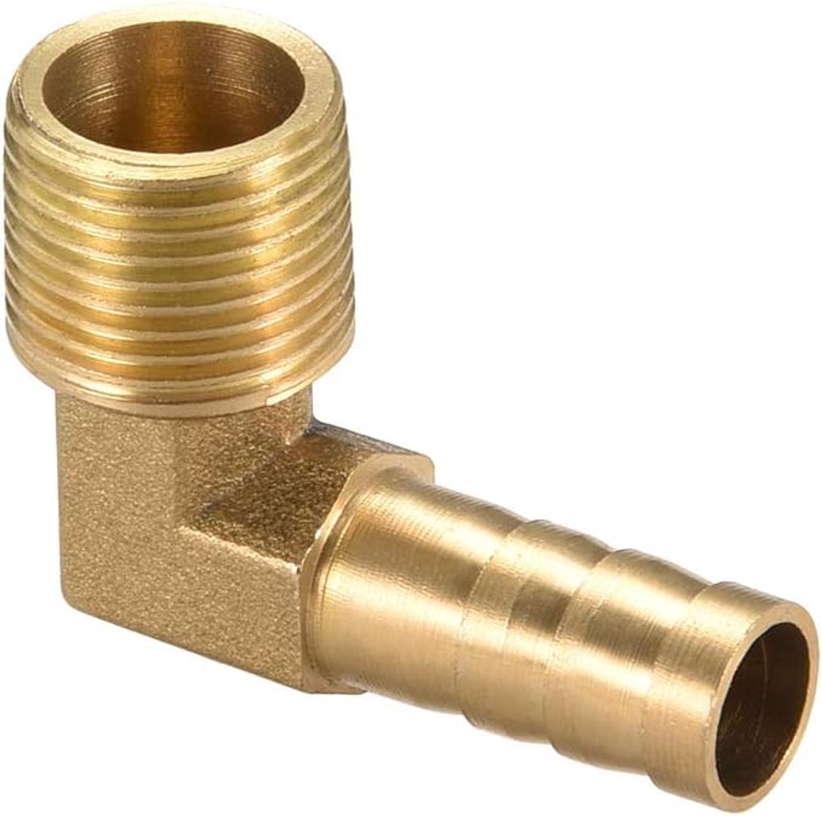 Sourcing map Messing Barb slang 90 graden ellebogen 6 mm stekel x 1/8" G stekker fluit 3/8 G Male x 10mm Barb