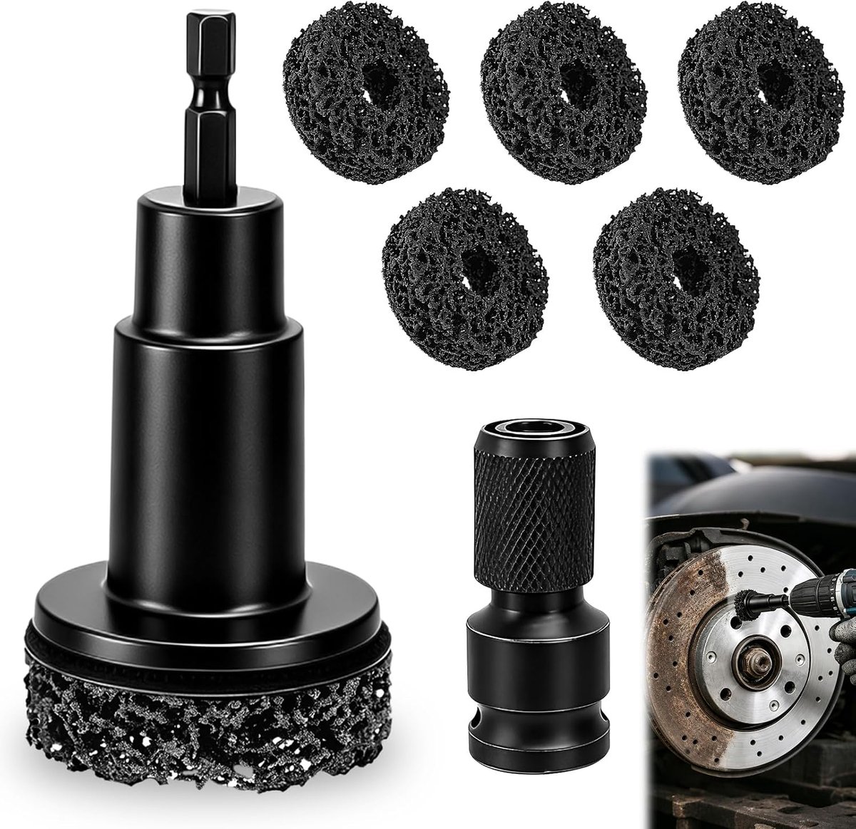 Wielreinigings- en reparatieset - 5 afstandstukken - inclusief wielnaaf gereedschap - snelle roestverwijdering - SnelShoppen