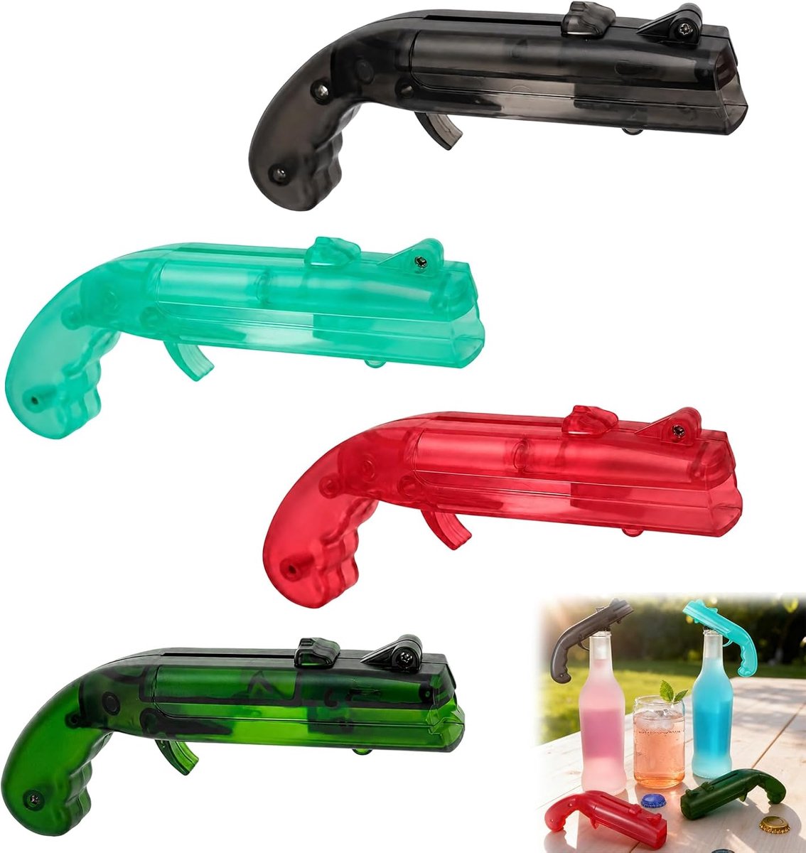 Flessendop launcher flesopener pistool - set van 4 - ergonomisch ontwerp - ideaal voor feestjes - SnelShoppen