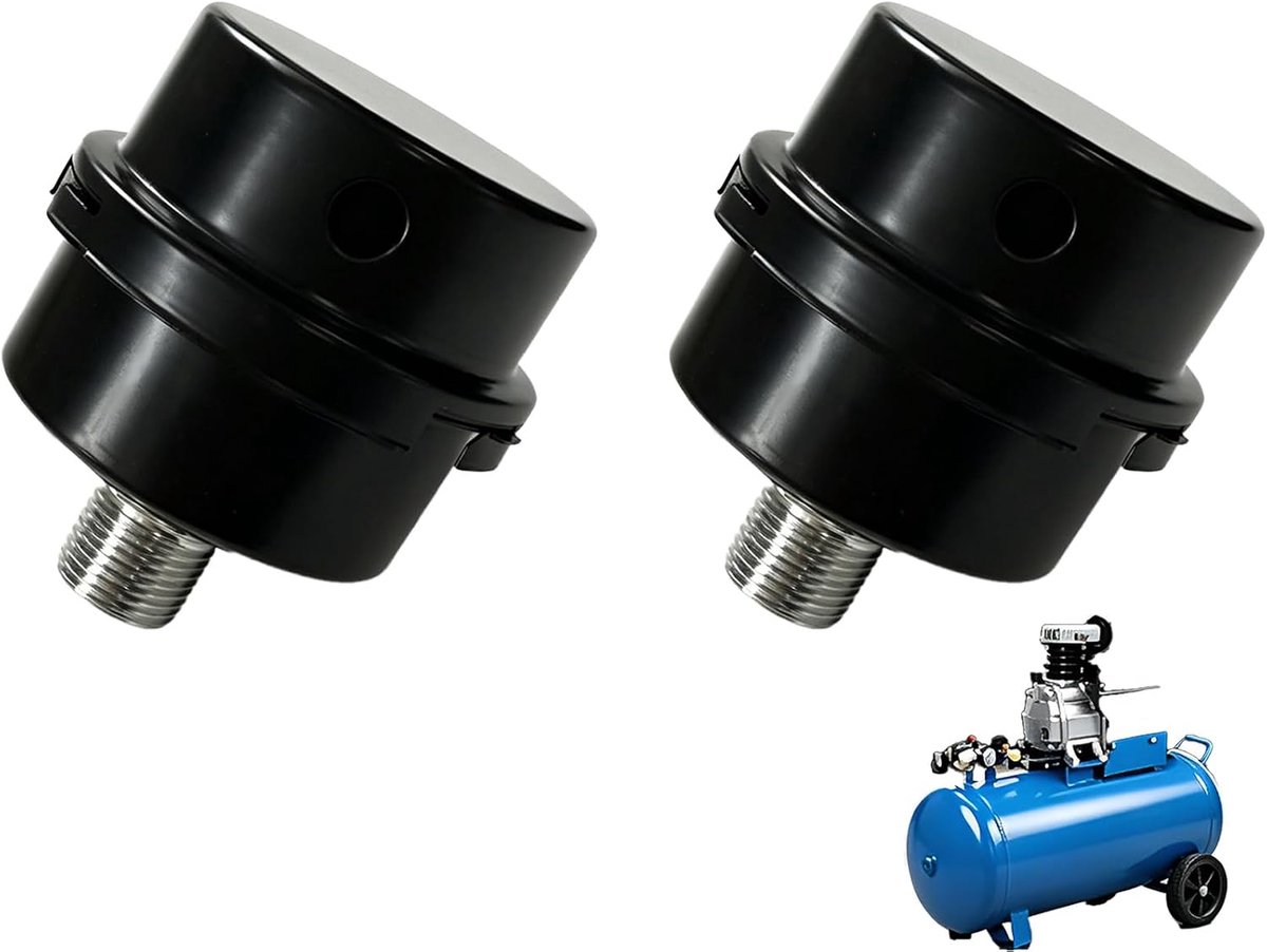 Stille luchtcompressor G3/8 16 mm - metaal - inlaatluchtfilter - geschikt voor olievrije compressoren - SnelShoppen