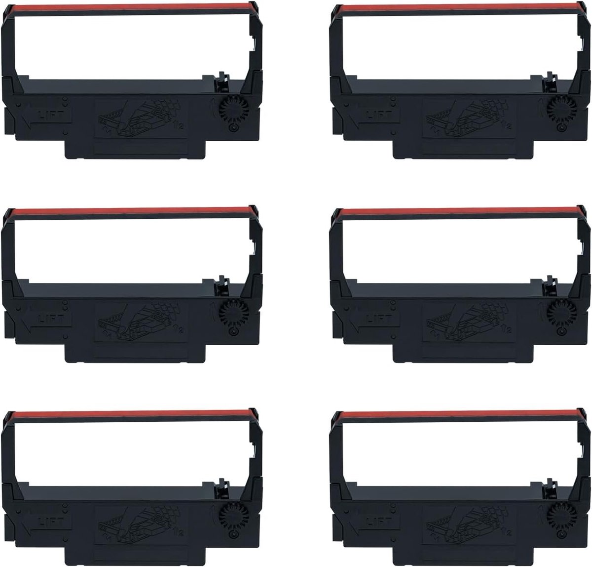 Tape cartridges ERC38 6-stuks - zwart en rood - vervangingscassette - perfect voor registratie en rekenmachines - SnelShoppen