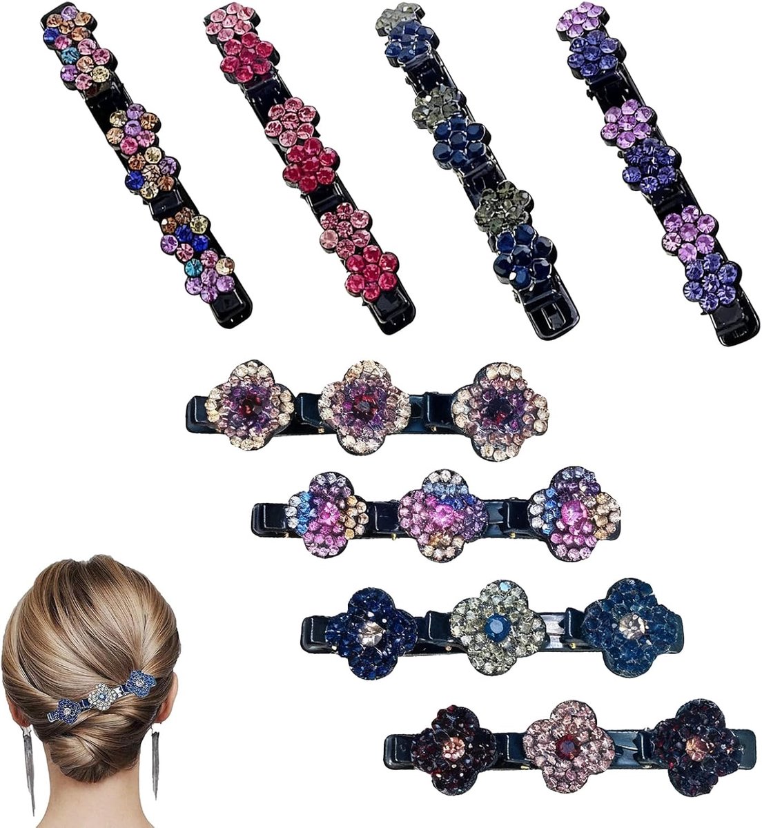Haarspeldjes met Rhinestones - 8 Stuks in 4 Kleuren - Glitterende Barrettes - Perfect voor Feestjes - SnelShoppen