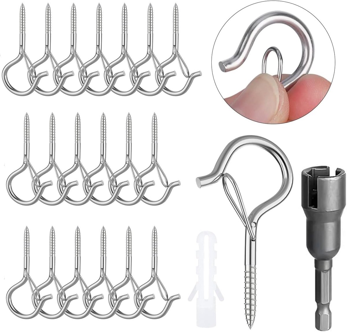 M4 schroefhaken pack van 20 - roestvrij staal - zware draagcapaciteit - ideaal voor planten en decoratie - ShopVlot