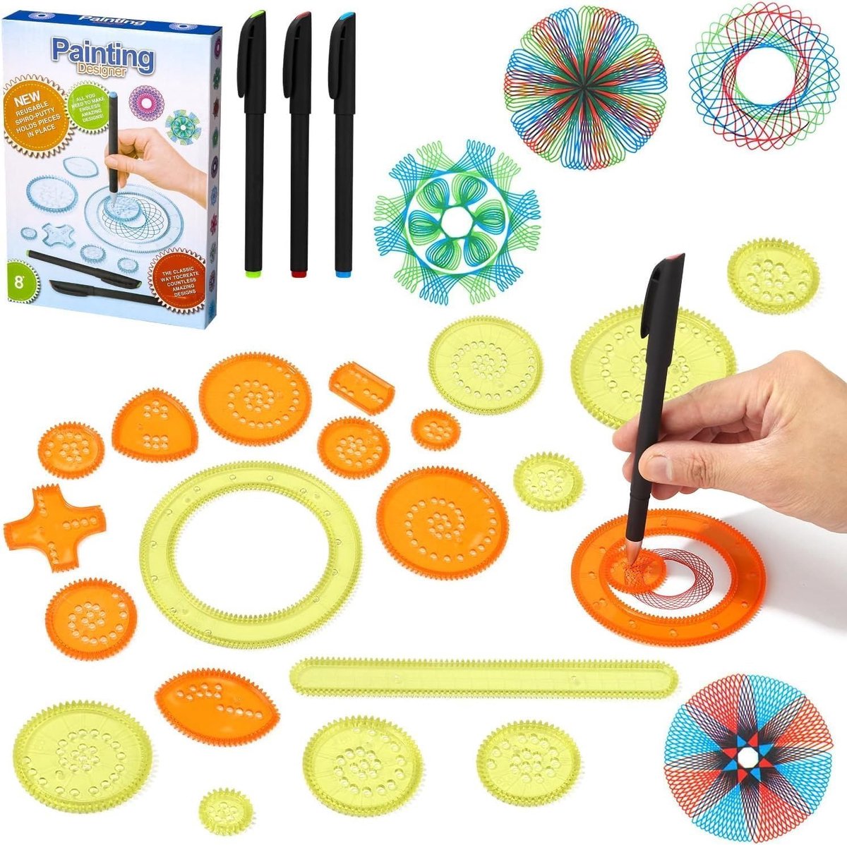 Spiraaldesigner set 28 stuks - multifunctionele spirograph - creatieve tekenset - maak kunstwerken in een handomdraai - ShopVlot