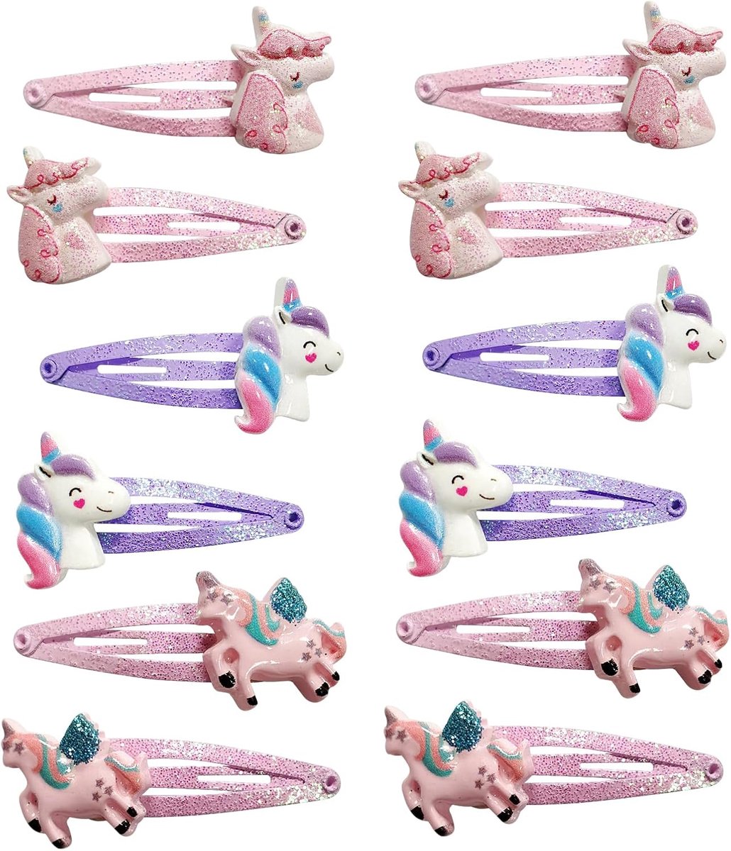 Haarspelden meisjes - 12 stuks - eenhoorn-design - schattig en glanzend - ideaal voor feestdagen - ShopVlot