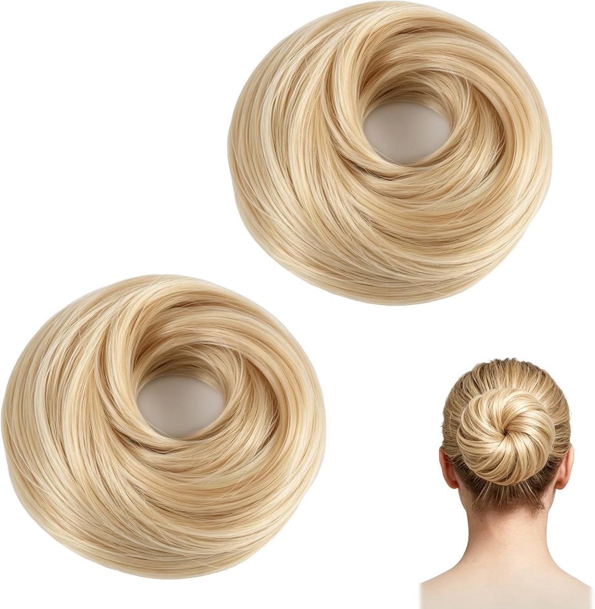 Haarelastiekjes 2 stuks - gebleekt blond - synthetisch haar - voor snelle knot kapsels - ShopVlot