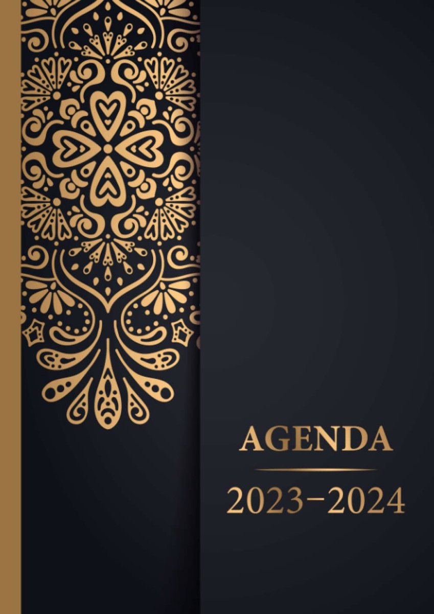 Agenda 2023 2024 A4 - zwart mandala - 18 maanden - overzichtelijk plannen - ShopVlot