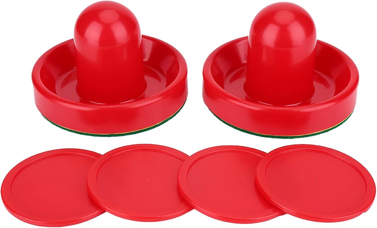 Air Hockey Pusher en Puck Set - 2 Stuks Paddles en 4 Rode Pucks - Duurzaam Plastic - Voor Snel Spelplezier - ShopVlot