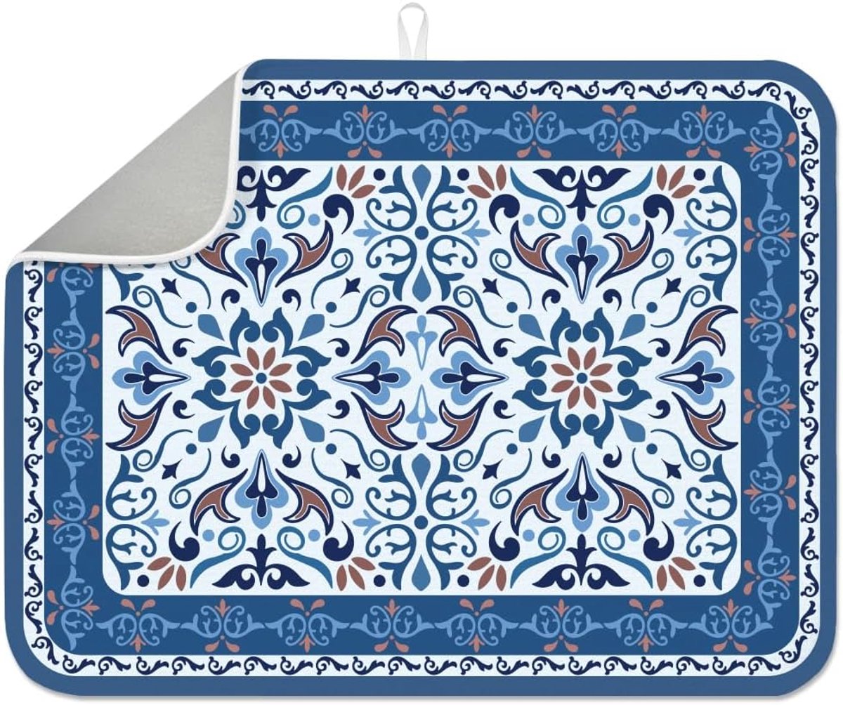 Droogmat Marokkaanse Tegel 17.7x23.6 - Vintage Bloemen - Absorberend - Voor Aanrecht en Tafel - ShopVlot