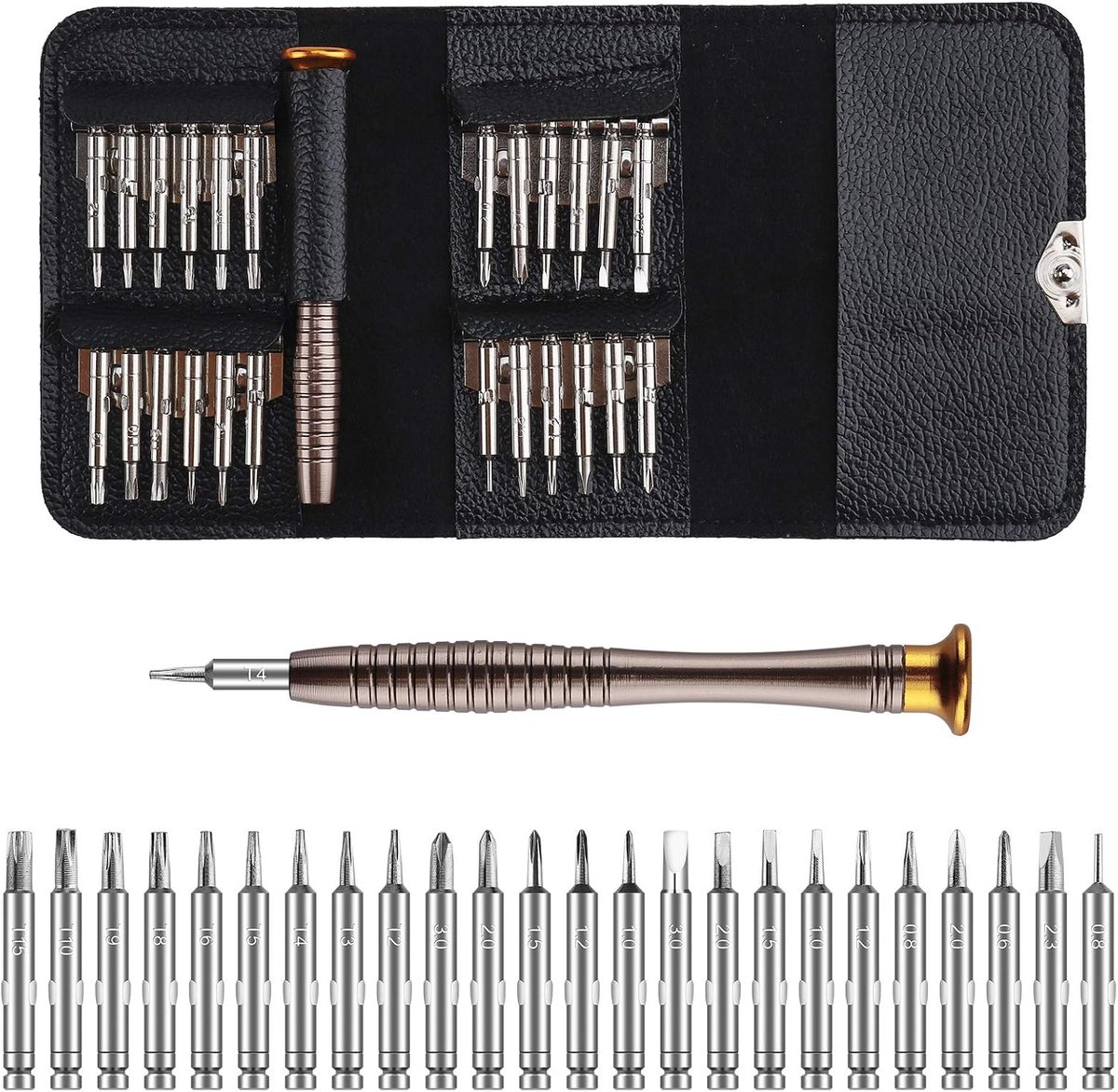 Mini schroevendraaierset 25-in-1 - draagbaar met leren hoes - magnetisch en lichtgewicht - ShopVlot
