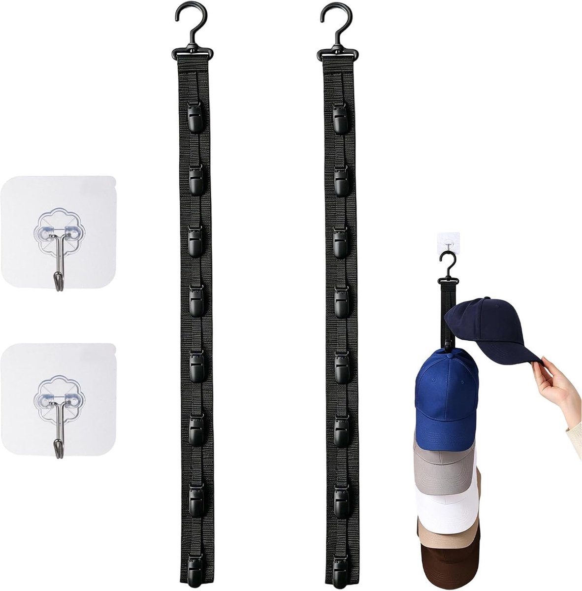 Caphouder zonder boren - set van 2 doppen - nylon - verstelbare pethouder - ruimtebesparende hoedenorganizer - ShopVlot