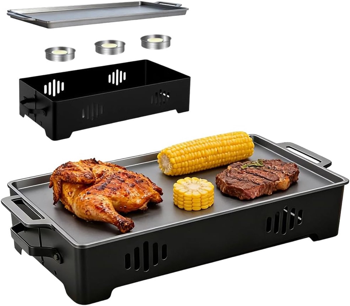 Hot Plate Teelicht BBQ - Warmhoudplaat Aluminium - Non-stick Coating - Ideaal voor Gerechten in de Tuin - ShopVlot