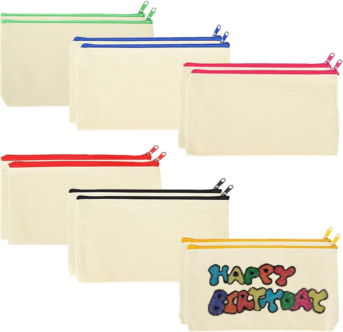 Canvas Opbergzakken 21 x 12 cm - 12 Stuks in Verschillende Kleuren - Multifunctionele Ritszak - ShopVlot
