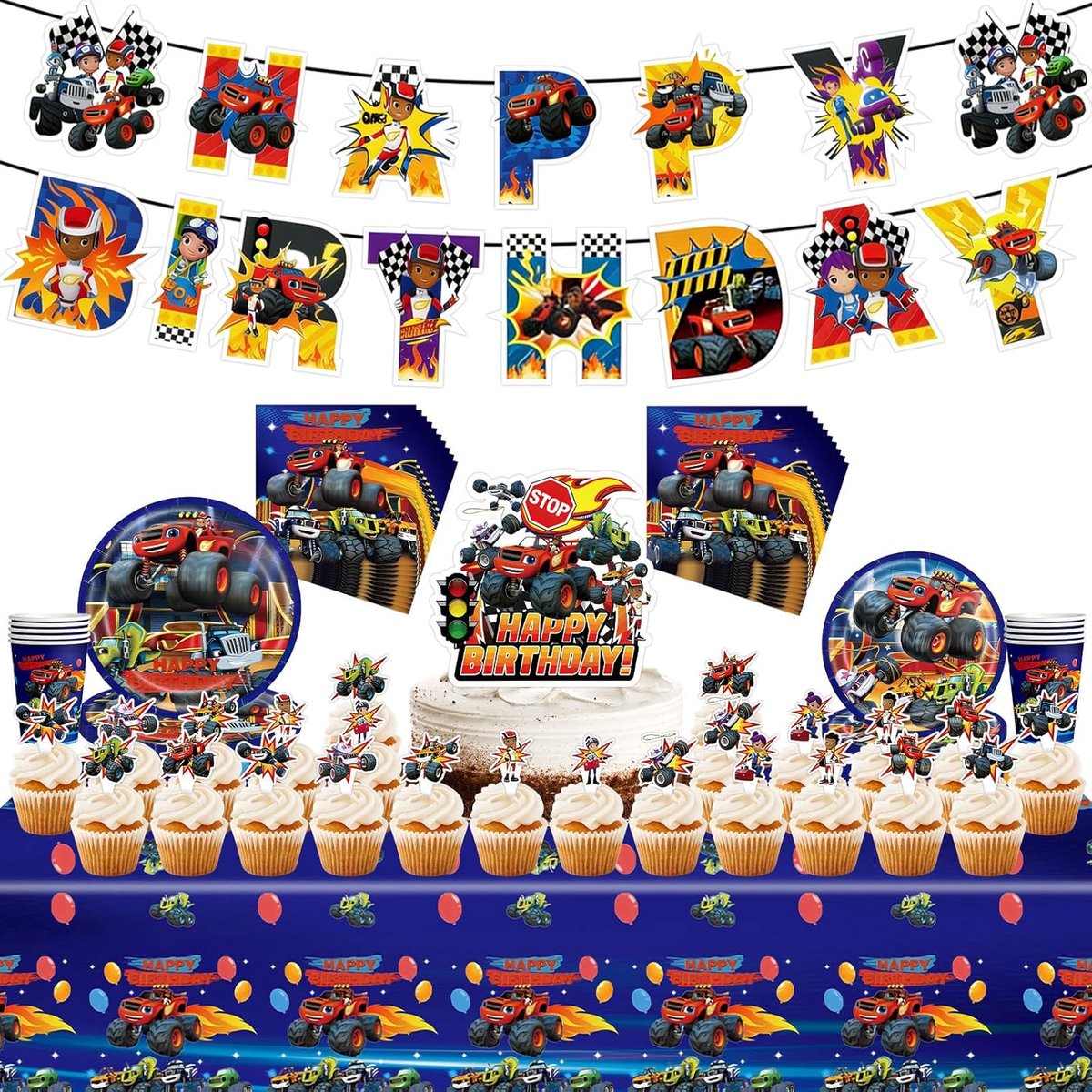 Partyserviesset monster truck 91-delig - decoratie verjaardag - compleet voor 20 personen - feestelijke uitstraling - ShopVlot
