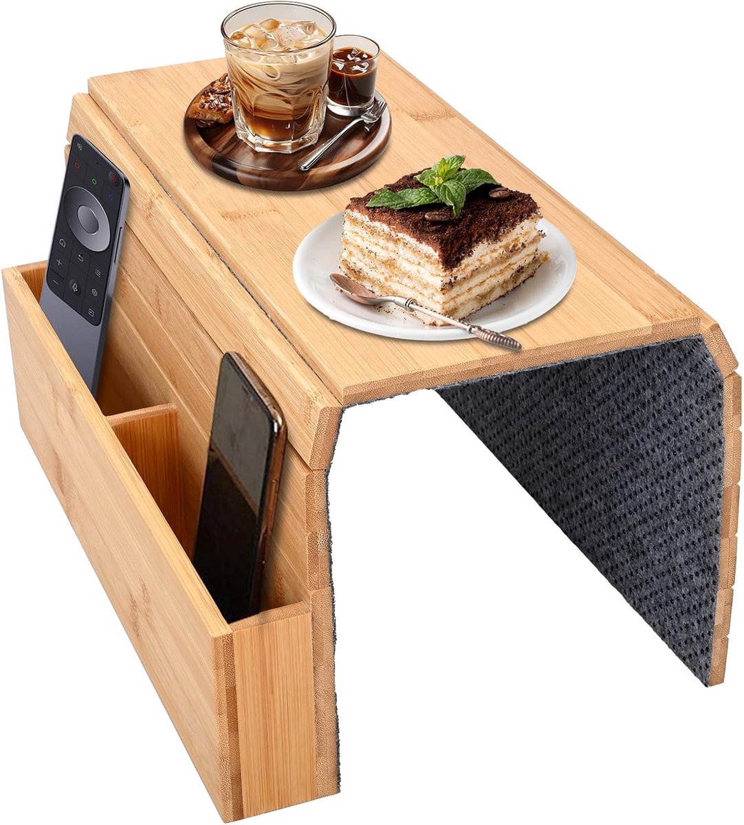 Sofa tray met bekerhouder - Houten armleuning organizer - Vouwbaar design - Ruimte voor afstandsbediening en telefoon - ShopVlot