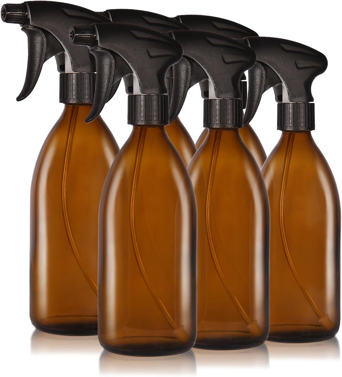 Spuitfles 6 x 500 ml - Bruin glas - Inclusief labels - Ideaal voor planten en schoonmaakproducten - ShopVlot
