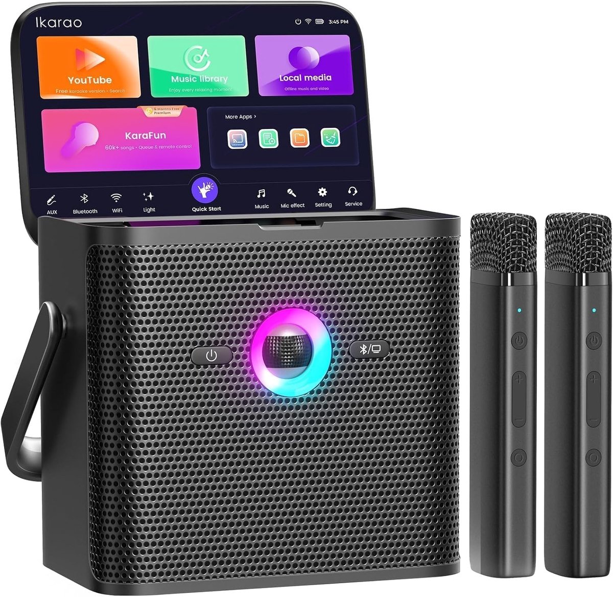 Karaoke machine met 2 draadloze microfoons - Wi-Fi verbinding met YouTube - studio-geluid - perfect voor feestjes - ShopVlot