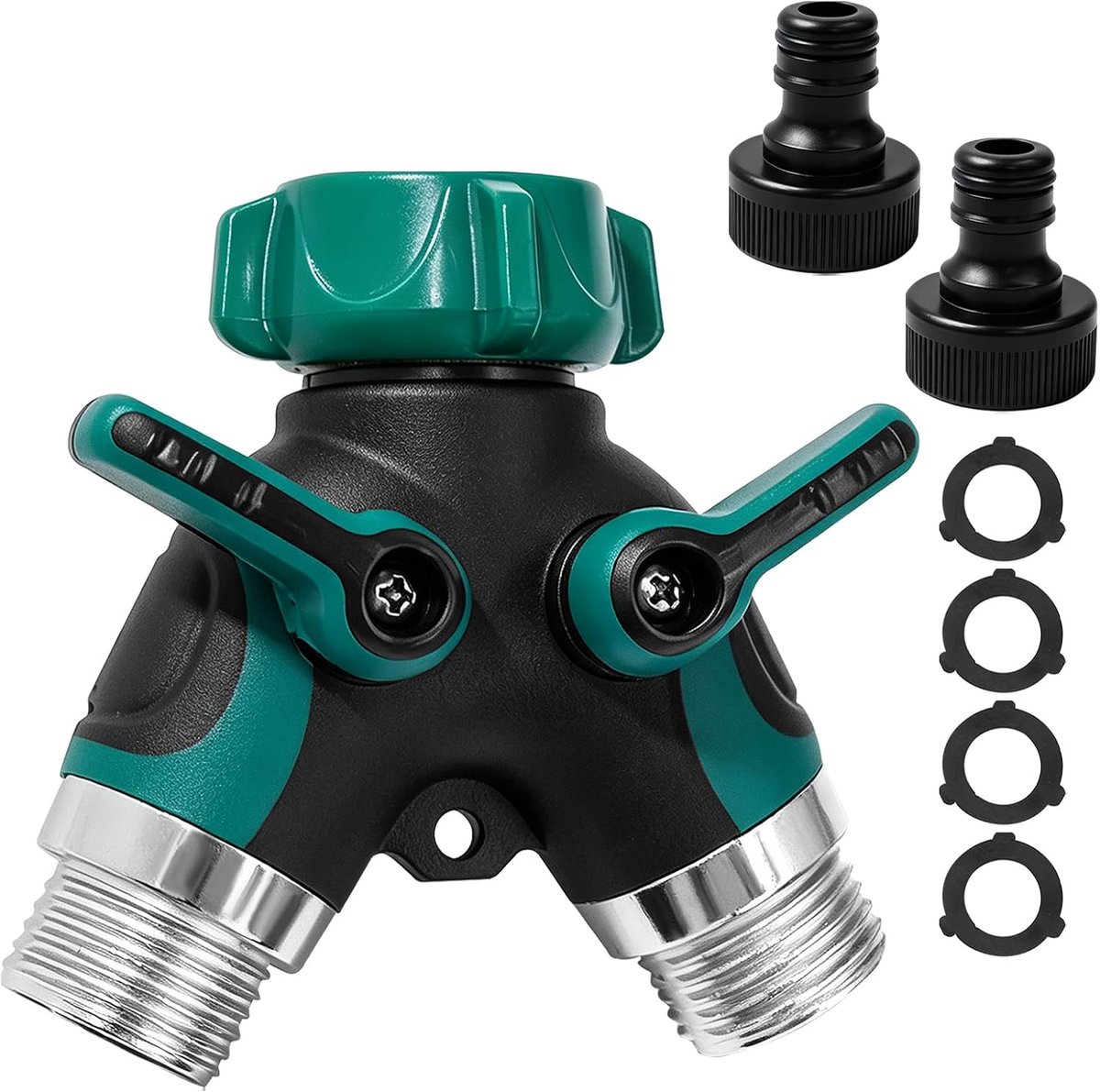 Tuinslangsplitter 2-wegs - Zinklegering - Dubbele Y-uitlaat - Individuele waterstroomregeling - ShopVlot