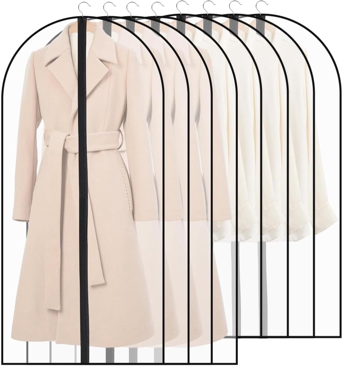 Kledinghoezen set van 8 - lang 60 x 120/100 cm - waterdicht en mottenproof - voor opbergen van kleding - ShopVlot