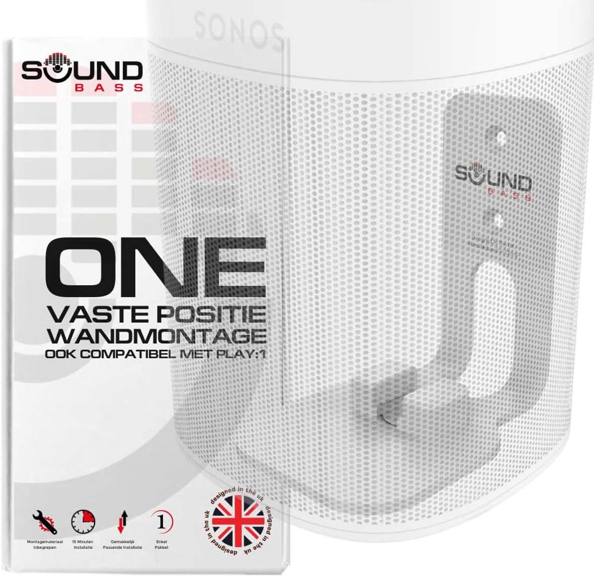 Wandbeugel voor Sonos ONE, Gen 2, SL & Play:1 - Wit - Vast gemonteerd - Ruimtebesparend ontwerp - ShopVlot