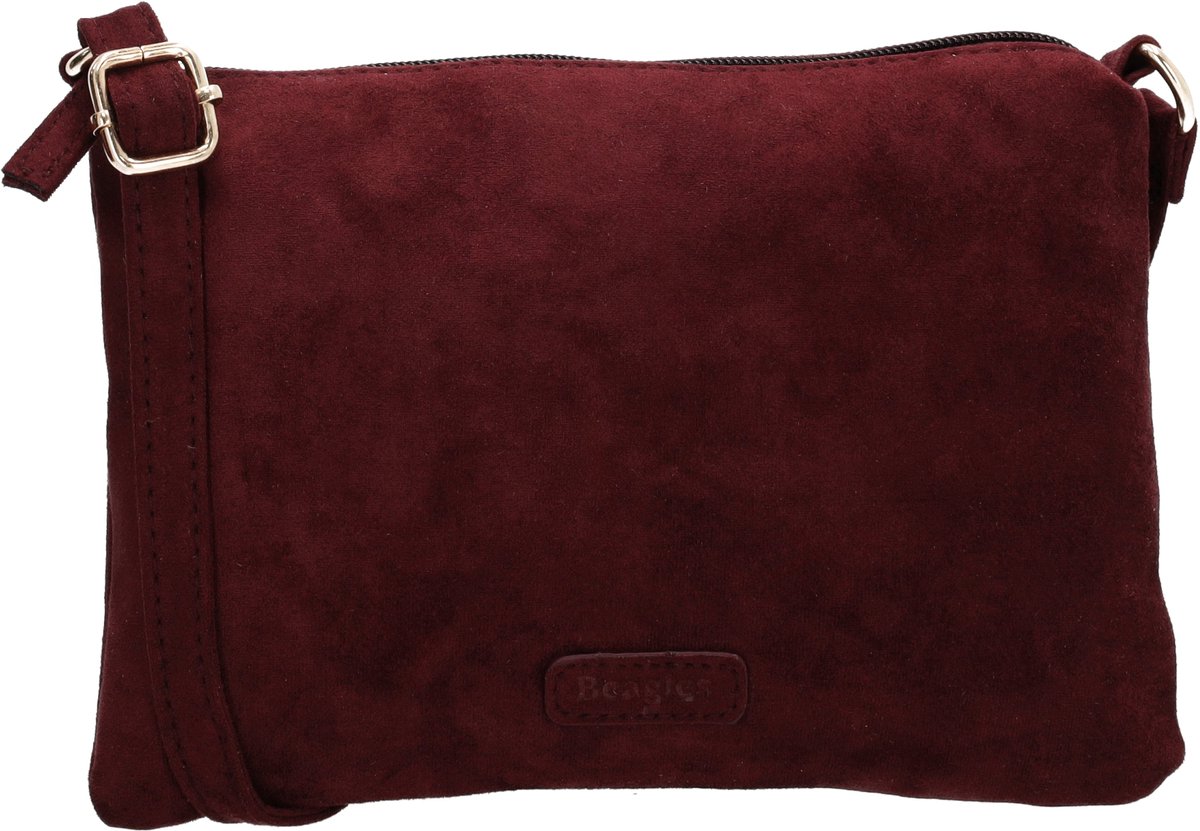Beagles Chino Crossbodytas - Faux Suède - Schoudertas - Damestas - Compact Model - Ritssluiting - Verstelbare Schouderband - Bordeaux rood