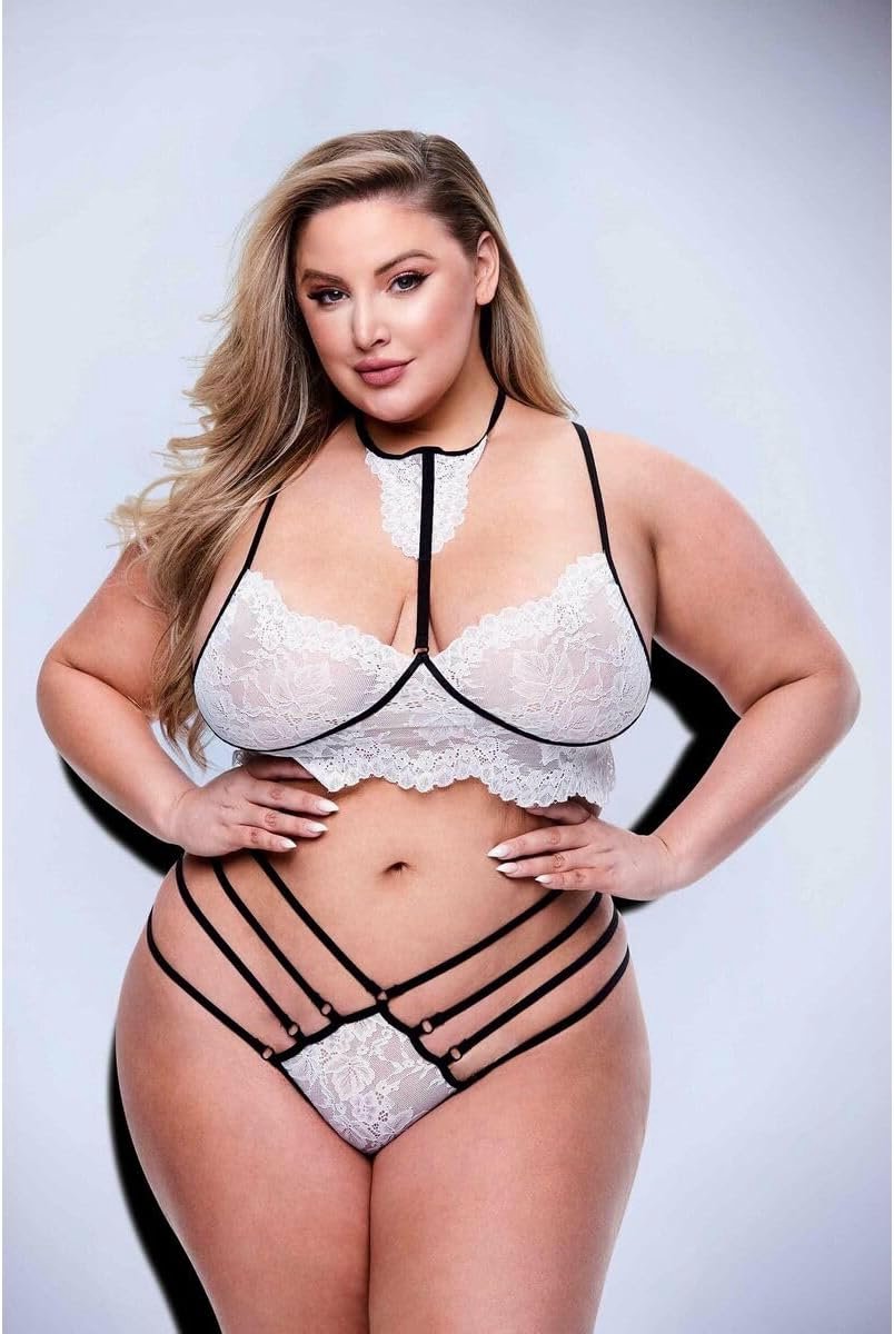 Lingerieset Strappy Lace queen - wit/zwart - 2-delig - voor een verleidelijke uitstraling - ShopVlot
