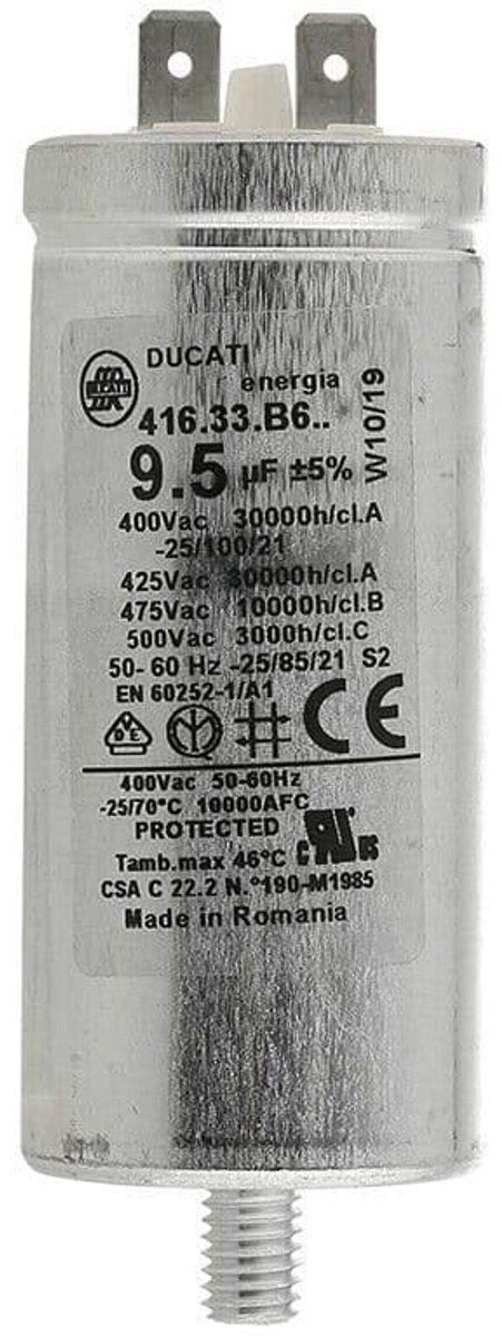 Permanente condensator 9,5 µF - 400 V AC - Aluminium - Betrouwbare elektrische prestaties - ShopVlot