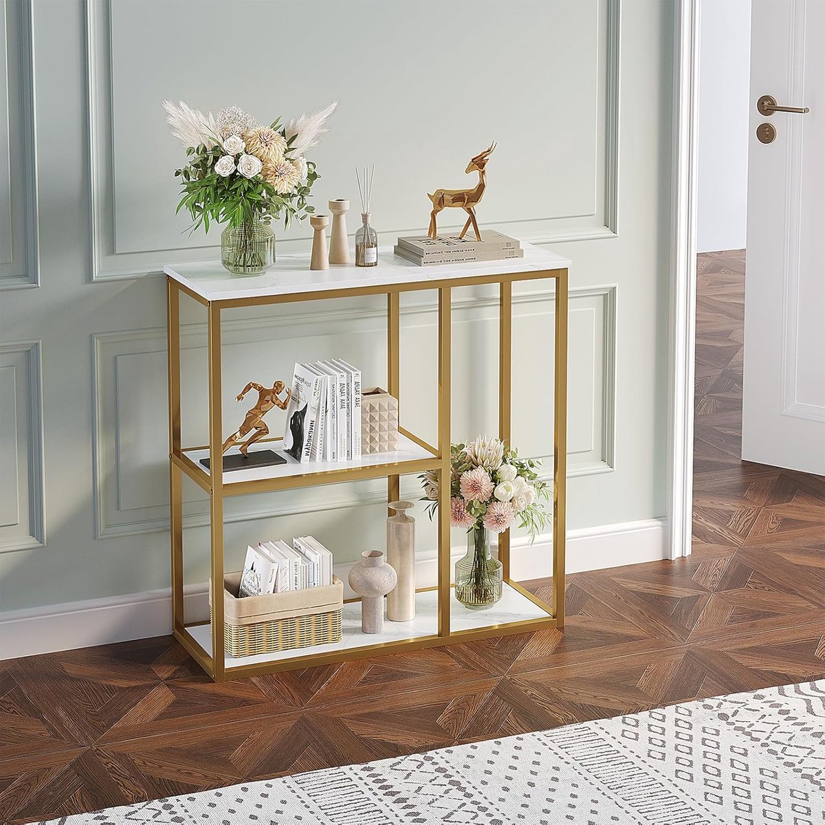 Console tafel 80 x 30,5 cm - wit en goud - modern design - ideale entree tafel - ShopVlot