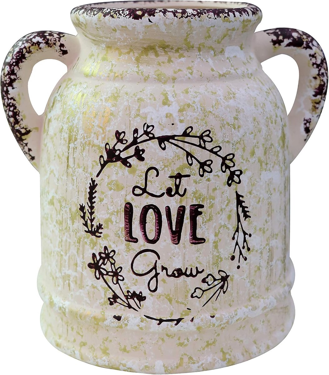 Vaas 16,5 cm - Vintage keramiek - Franse melkkan stijl - Perfect voor bloemen of planten - ShopVlot