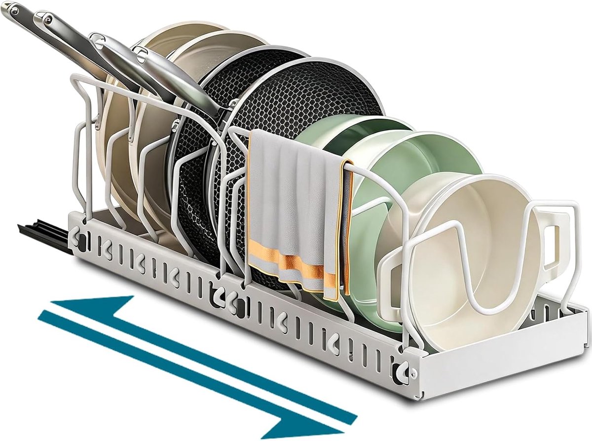 Potdekselhouder met pannenhouder - Uitbreidbaar met 10 scheidingswanden - Flexibele organizer voor de keuken - ShopVlot