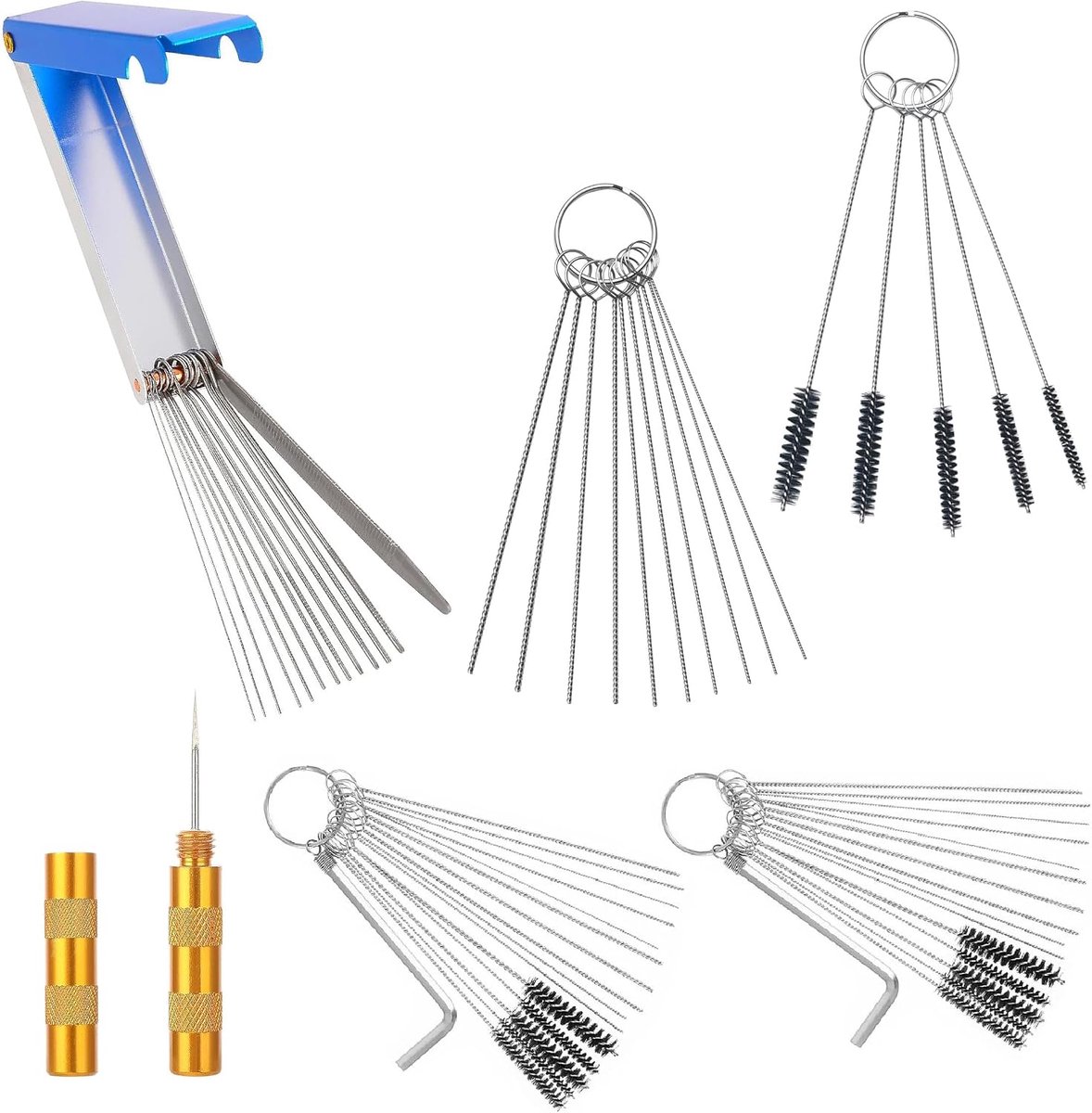 Carburateur reinigingsset 15-delig - nylon borstels en reinigingsnaalden - voor motorfiets en ATV - ShopVlot