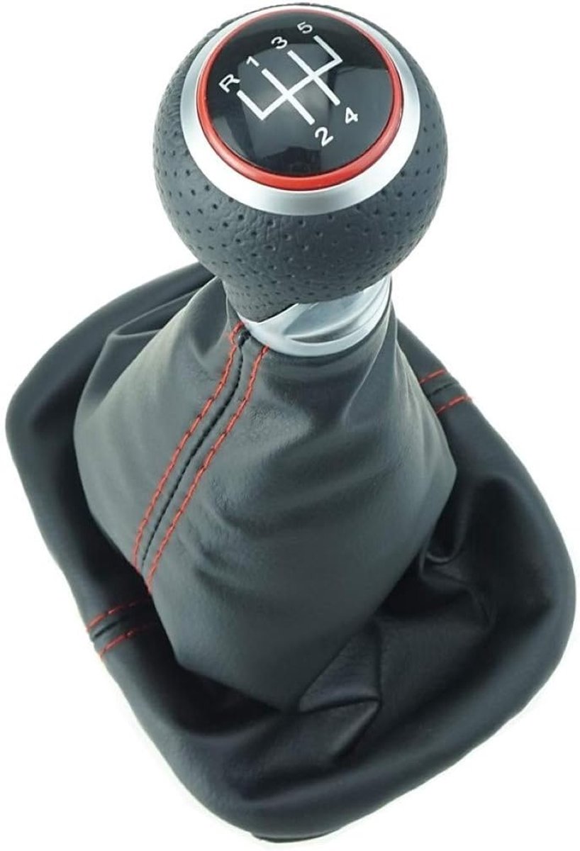 Versnellingspook 12mm diameter - rode ring/zilveren ring/rode naad - geschikt voor Audi A3 8L (1996-2001) - ShopVlot